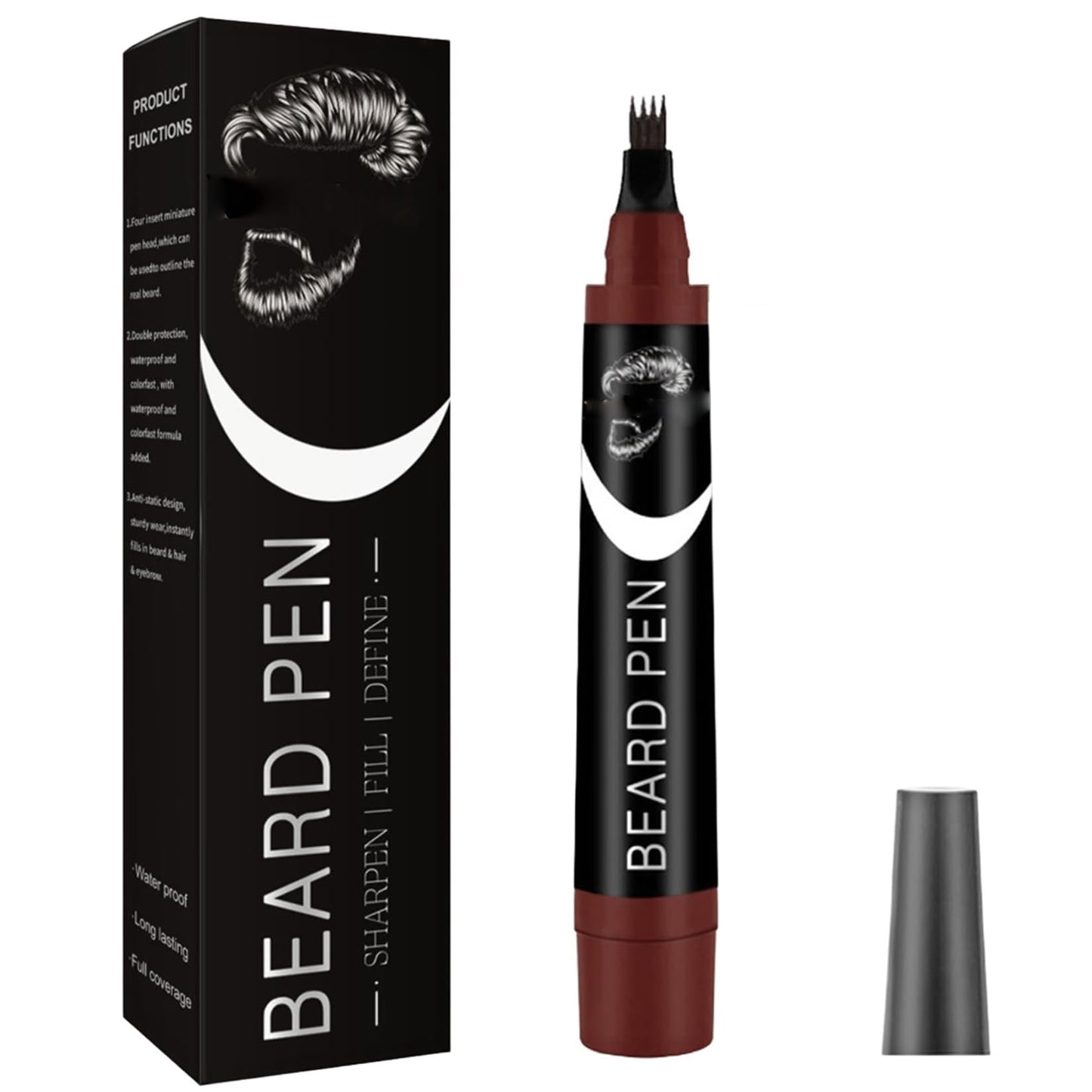 RubyTint Beard Dye for Men – Waterproof Formula with 4-Prong Tip – Helps Fill & Shape for a Natural Look Multi-Use Beard Pen Filler (brown)