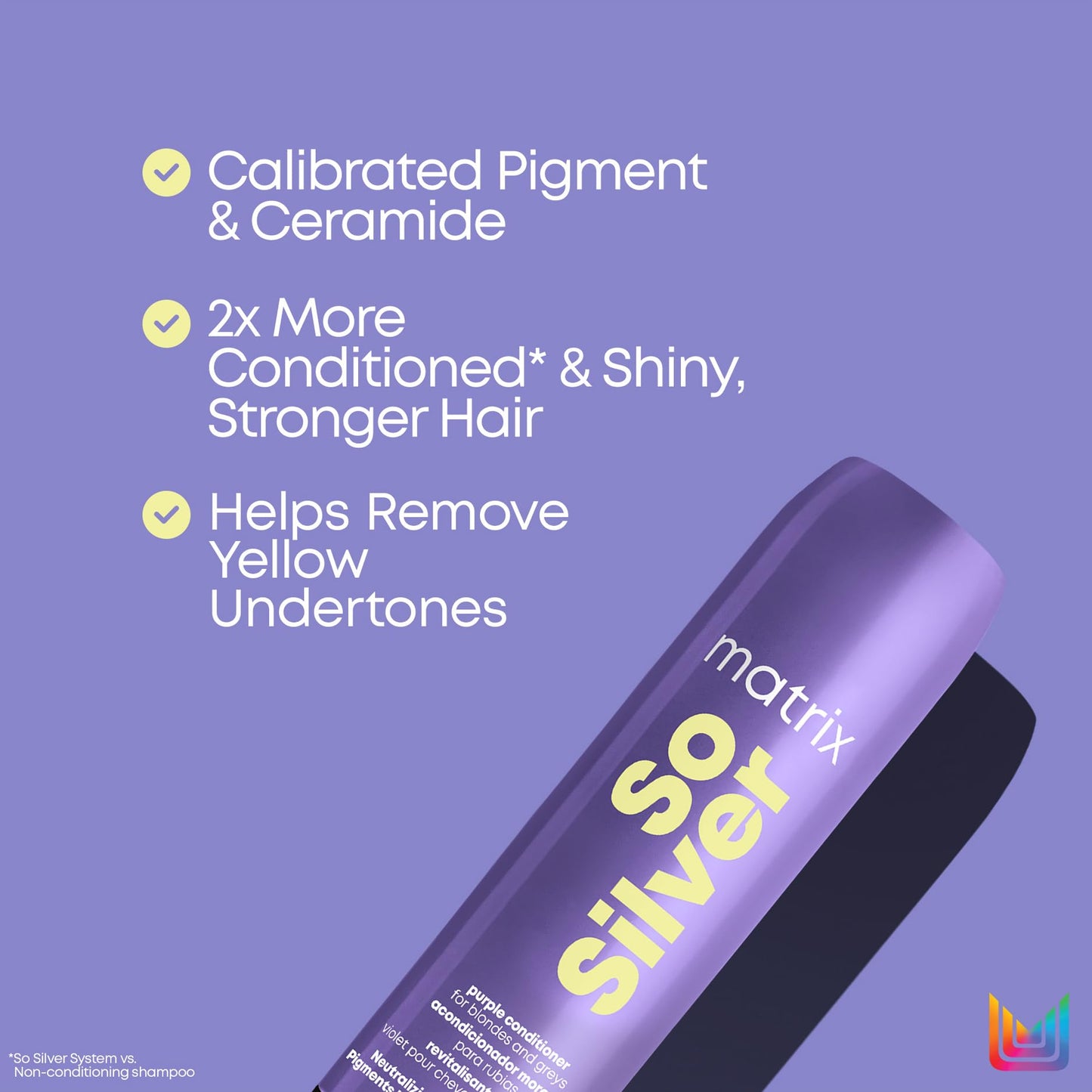 Matrix Pigmented Conditioner for Blonde and Grey Hair, Neutralises Yellow Undertones, With Ceramides and Dyes, So Silver Pigmented Conditioner, 1 x 300 ml