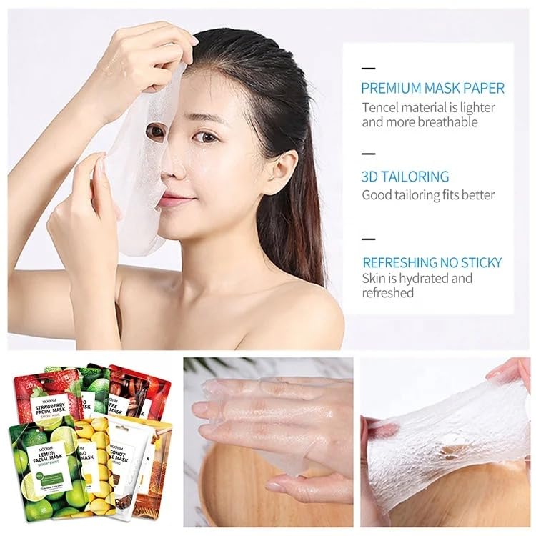 MOOYAM 8-pack Korean Skin Care Face Beauty Mask Sheet - Jojoba Oil, Green Tea, Vitamin C, Hyaluronic Acid, Shea Butter, Moisturising, Anti-Wrinkle, Brightening, Firming, Nourishing, Lightening 25ml/pc