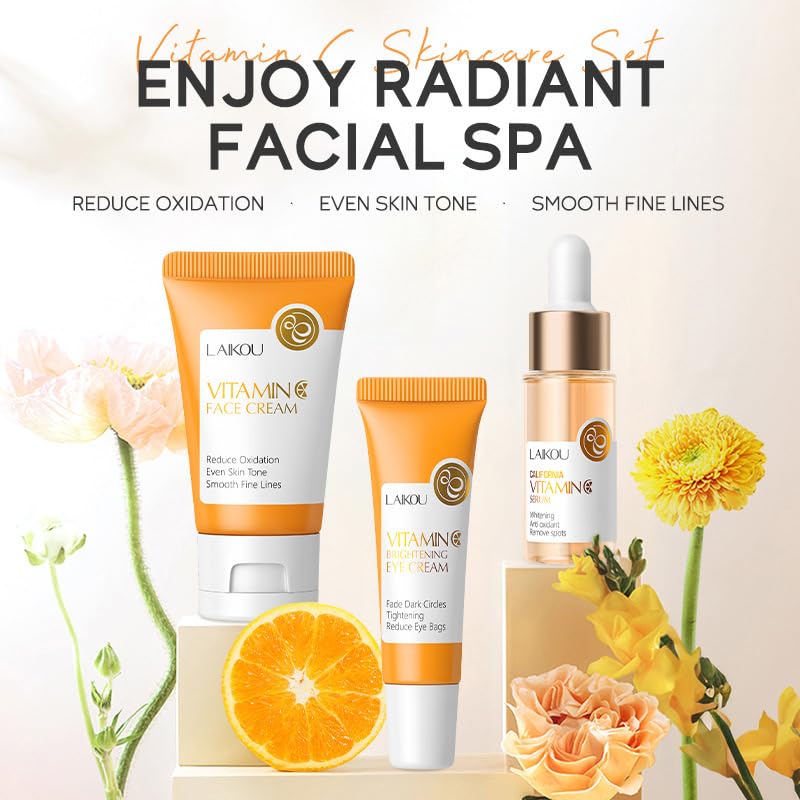 FANFALUV Vitamin C Skin Care Sets & Kits,Skincare Gift Set WithVitamin C Serum For Face,Anti Aging Face Cream,Eye Cream,Long-Lasting Moisturizing Caretravel size toiletries-Improve Acne marks(3pcs)