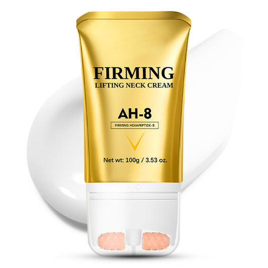 AH-8 Firming Neck Cream, Neck Firming Cream With Roller, Neck-Roller For Saggy Skin - Anti-Wrinkle & Hydrating Treatment For Smooth, Youthful Skin