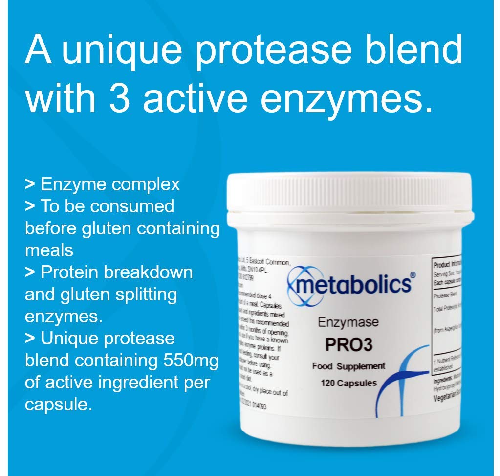 Enzymase Pro3 by Metabolics | Enzyme Complex Capsules | A Protease Blend Containing 3 Active Peptidase Enzymes - Additive Free Enzyme Supplement