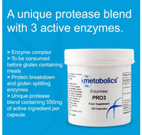 Enzymase Pro3 by Metabolics | Enzyme Complex Capsules | A Protease Blend Containing 3 Active Peptidase Enzymes - Additive Free Enzyme Supplement