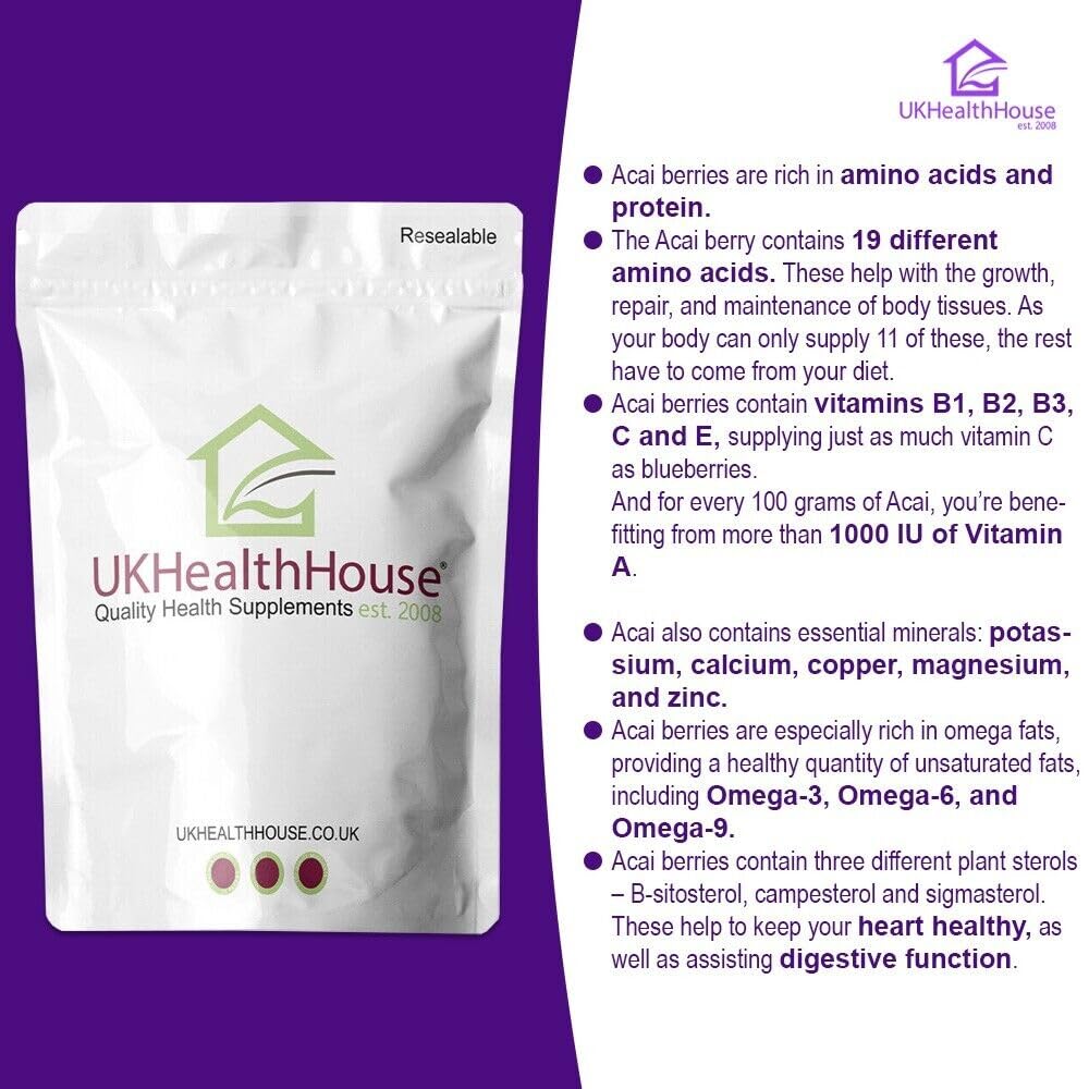 UKHealthHouse Acai Berry 3000mg | Vegan Friendly | Tablets from Brazil Supplement | Double Strength Superfood | Antioxidant Health Maintenance, Energy (180 tabs)