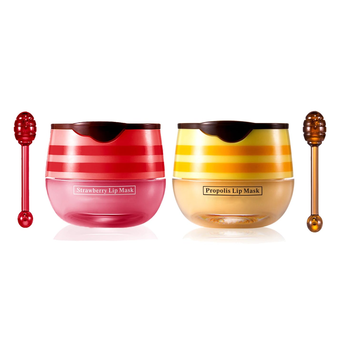 GEEWHILE Lip Sleeping Mask Lip Mask Skincare Lip Balm Set,2 Pcs Honey+Strawberry Bee Balm Moisturizing Lip Mask for Day&Night Lip Care,Repair,Prevent Dry Crack,Lip Line Reducing,Clearing Dead Skin