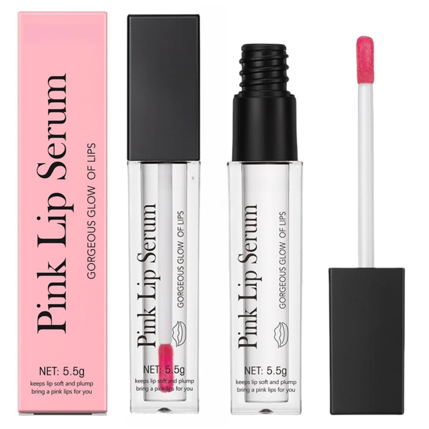 Siyinzu 2PCS Pink Lip Serum Plumper,Pink Tinted Lip Balm,Pin-k Lip Serum,Instant Lip Plumping Gloss,Pin-k Lip Plumper to Reduce Fine Lines,Clear Lip Gloss,Color Changing L-ip Gl-oss,Nourishing Repair Li-p Oil