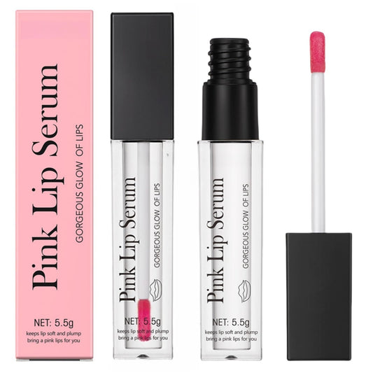 Siyinzu 2PCS Pink Lip Serum Plumper,Pink Tinted Lip Balm,Pin-k Lip Serum,Instant Lip Plumping Gloss,Pin-k Lip Plumper to Reduce Fine Lines,Clear Lip Gloss,Color Changing L-ip Gl-oss,Nourishing Repair Li-p Oil