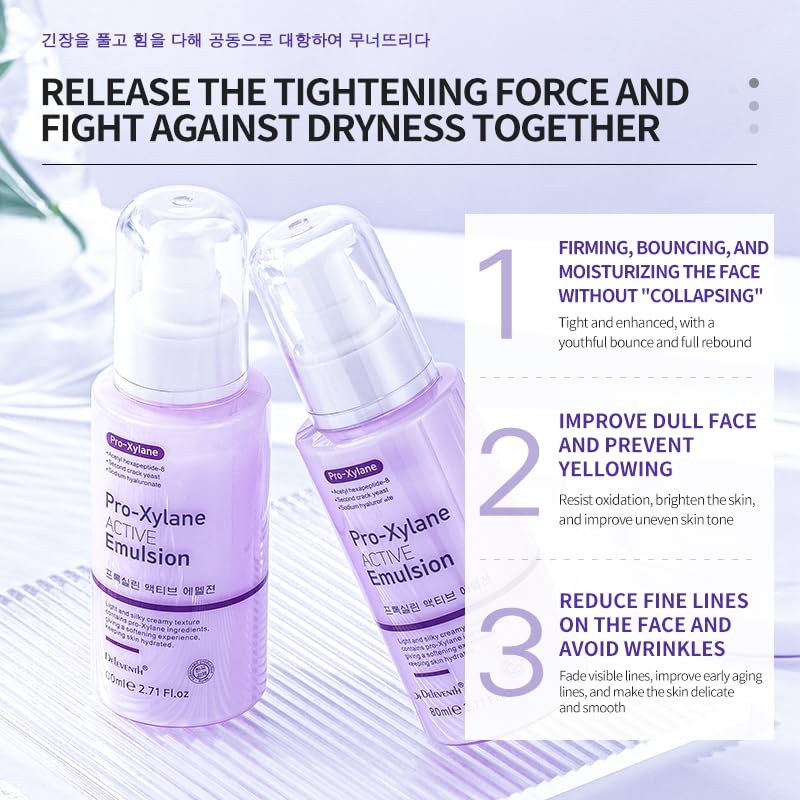 DEleventh Korean Brand Pro-Xylane Active Emulsion 80ml / Anti-Wrinkle, Moisturizing, Anti-Aging, Tighten and Delicate Skin, Improve Darkening, Repair Damaged Cells, and Block UV Rays