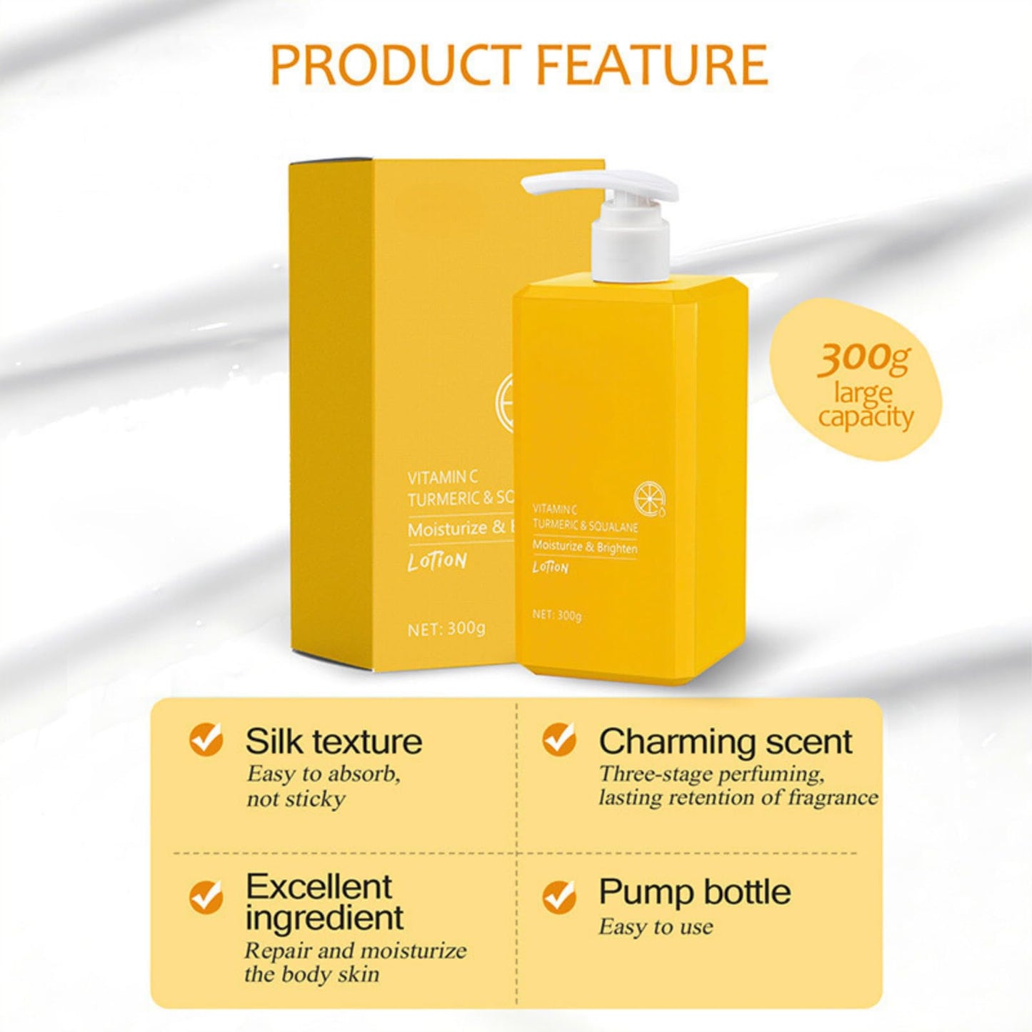Trendyfave Vitamin C & Turmeric Body Lotion, Large-capacity Body Moisturiser With Vitamin C, Turmeric And Squalane, Remove Dark Spots, Moisturizing Body Lotion for Dry Skin, Body Skin Care Smooth Skin, 300g