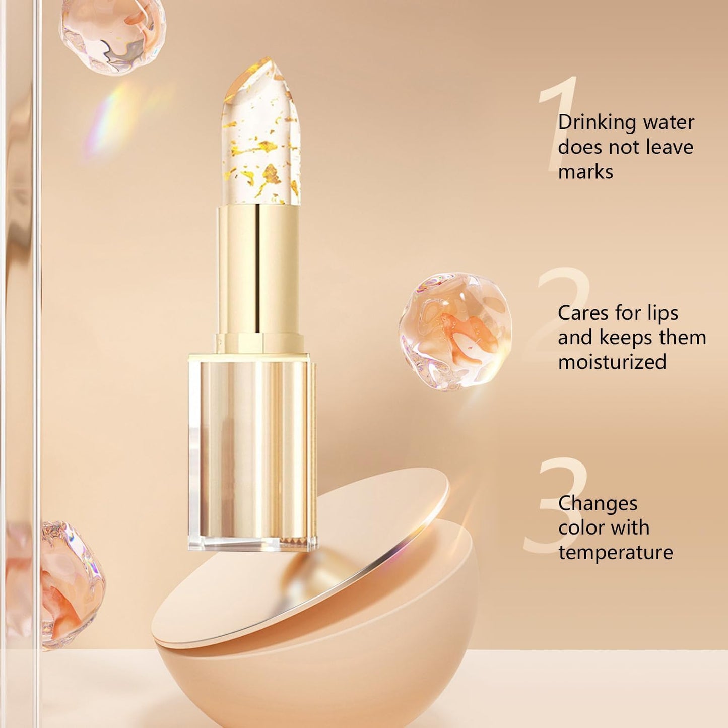 WujialingMM 2PCS Transferproof Color Changing Lipstick,Gold Crystal Colors Changing Lipsticks,Color Changings Lipstick Gold Foil,Moisturizer Long Lasting Lip Balm for Women