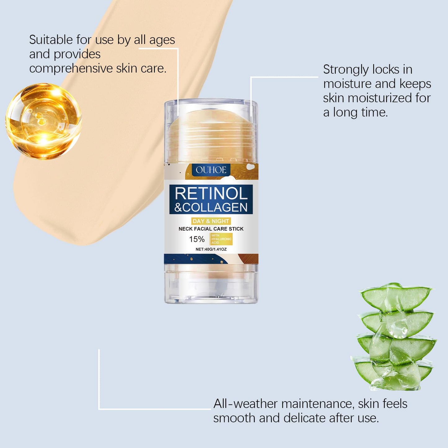 2PCS Face and Neck Cream Stick & Retinol Collagen Cream, Retinol & Collagen Neck Facial Care Stick, Day & Night Neck Facial Care Stick, Tighten and Lift Neck Cream, Fade Neck & Face Line