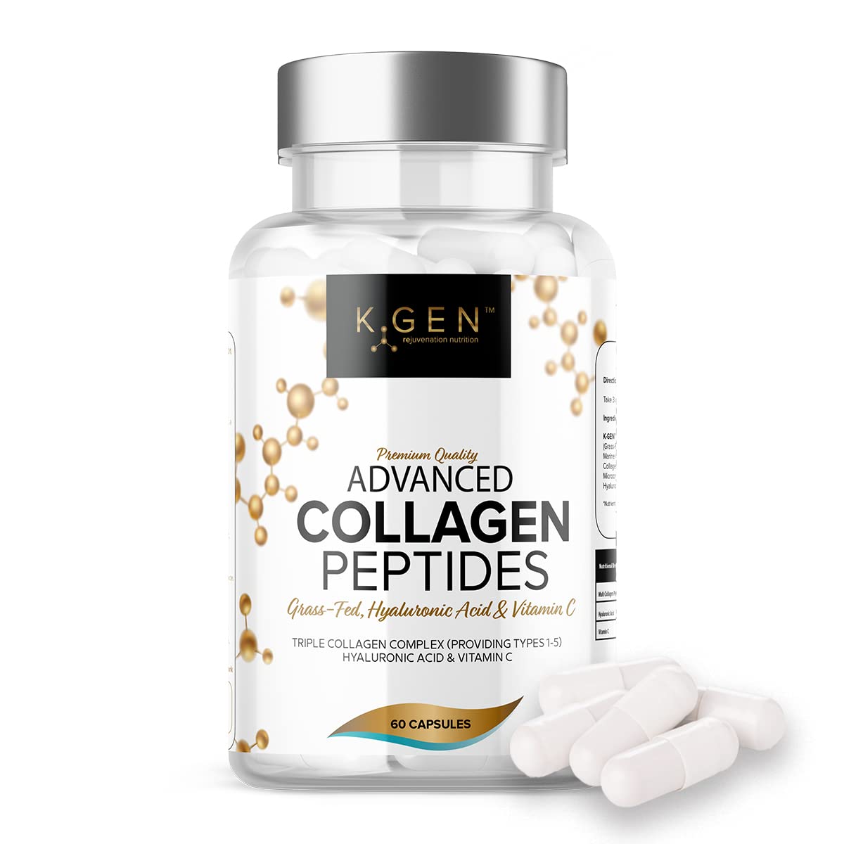 K GEN rejuvenation nutrition Pure Collagen Supplements Capsules Grass Fed Advanced Multi Collagen Peptides | Collagen Powder Pills for Hair, Skin, Nails, & Joints for Women & Men by K GEN