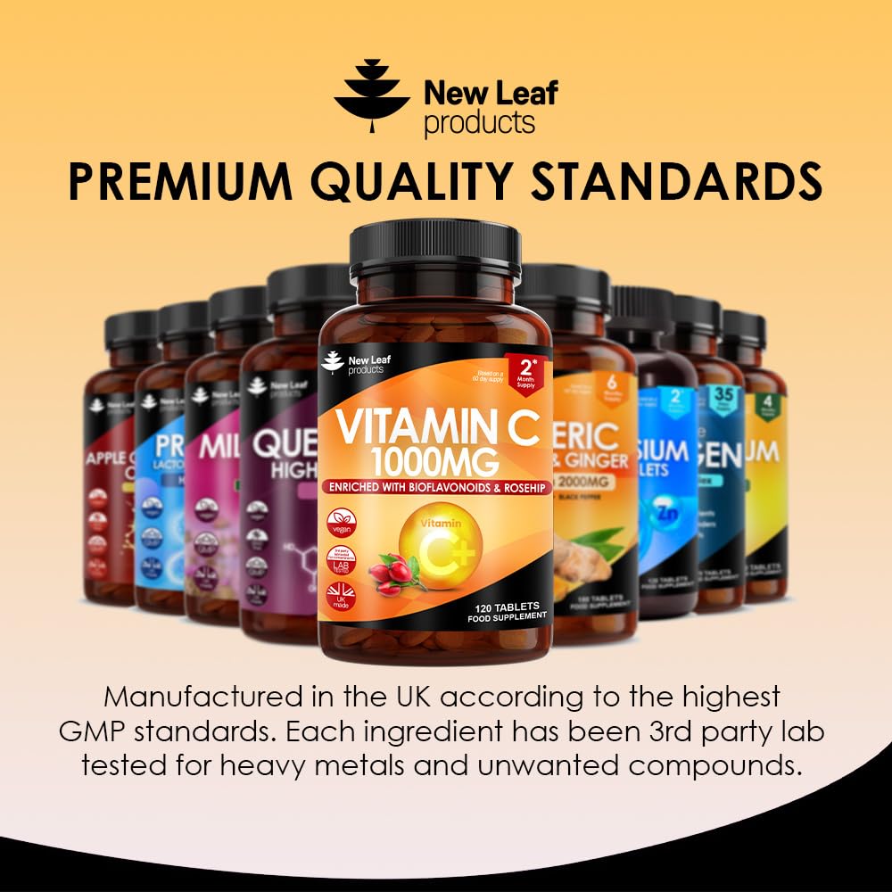 Vitamin C Tablets 1000mg - Premium Vitamin C Supplements - Enriched With Bioflavonoids & Rosehip Vegan & Vegetarian Vitamin C Tablets High Strength Ascorbic Acid Vit C for Normal Immune System UK Made