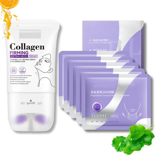 Tongyend Neck Creams for Firming Roller & Neck Mask Set - Neck Creams for Tightening Skin - Anti Wrinkles Face& Body Moisturizer with Collagen (110ml+5Pcs)