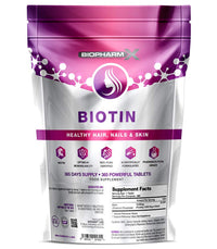 Biopharm-X Biotin Hair Growth Supplement (10,000mcg – 365 Tablets / 1 Year Supply) 100% Pure Certified : Healthy Nail & Hair Growth, Maintenance of Clear Skin