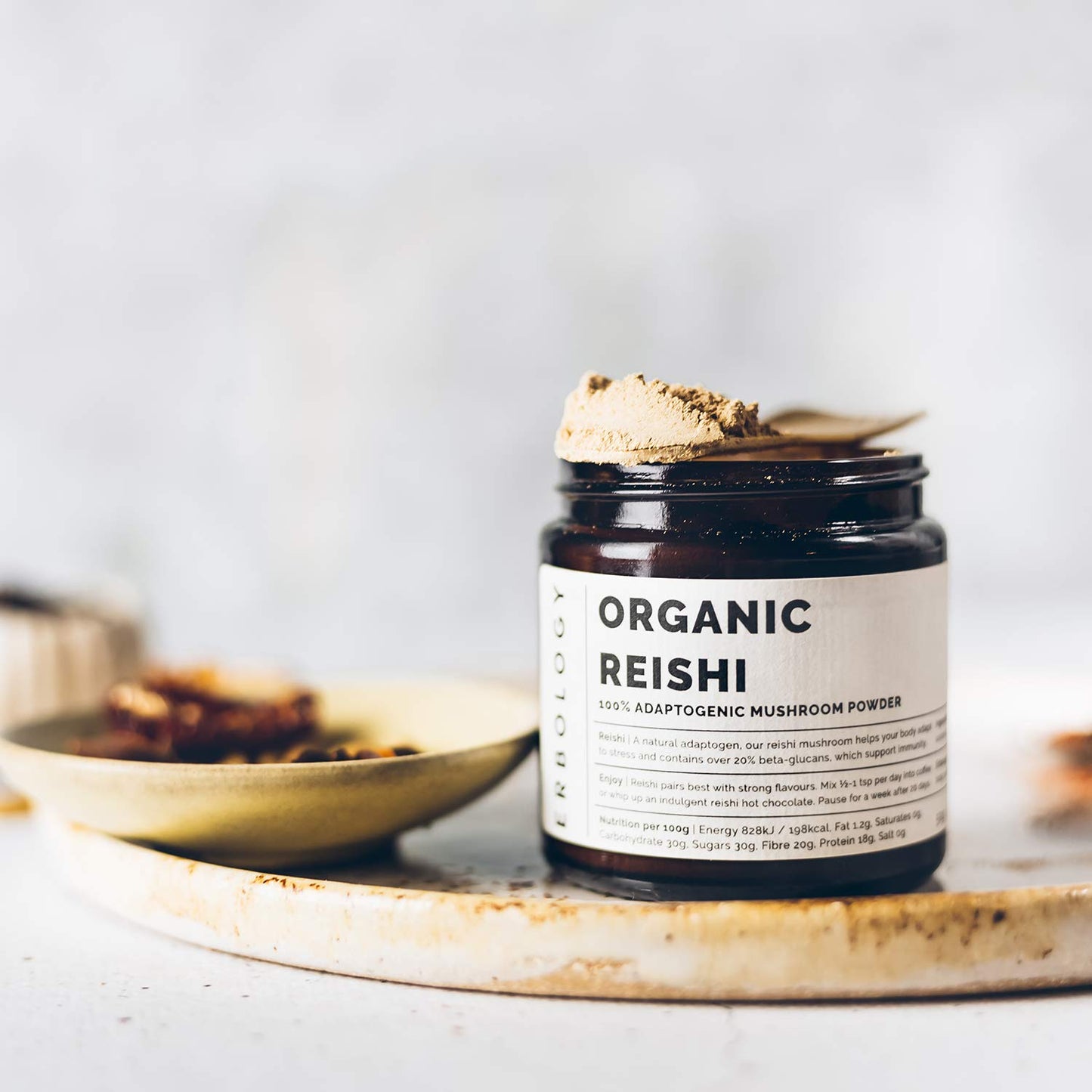 Erbology 100% Organic Reishi Mushroom Powder 50 Servings - 21% Beta-glucans - Immunity Support - Ganoderma Lucidum - Small Batch - Sustainably Grown in Europe - Vegan - Non-GMO - No Added Fillers