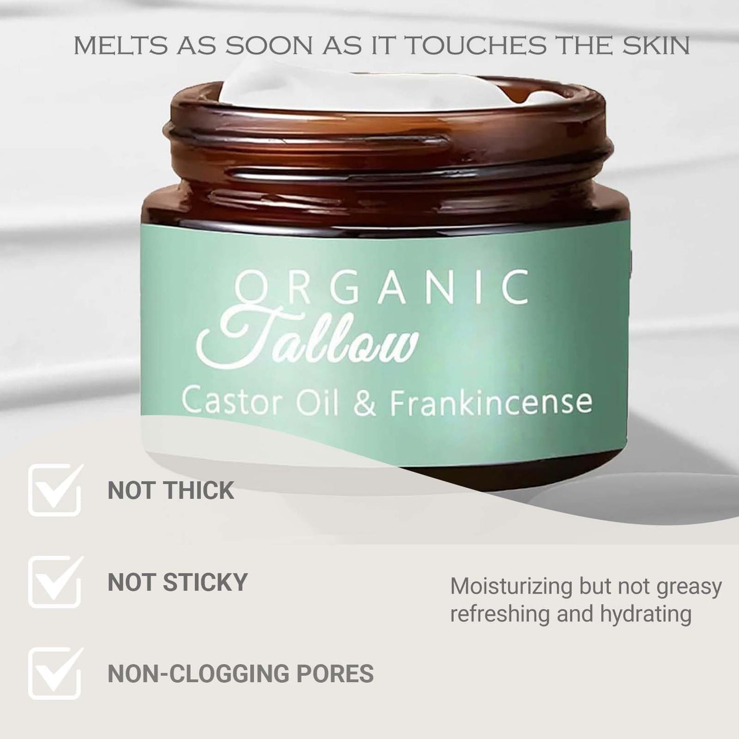 Yongst Grass-Fed Beef Tallow Moisturizer with Frankincense & Castor Oil – Nourishing Skin & Face Balm Enriched with Manuka Honey for Deep Hydration, Ideal for Face & Body Care