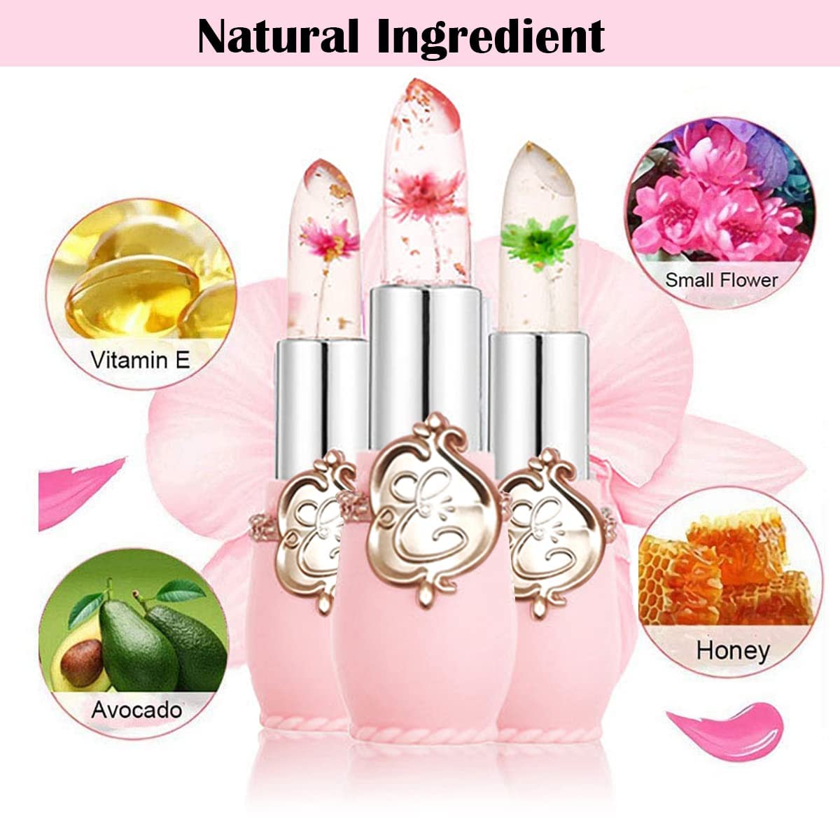 Skynest Clear Flower Jelly Lipstick, 6 Packs Nutritious Moisturizer Lip Balm Temperature Color Change Lipstick Matte Long Lasting Lip Gloss (Pink)