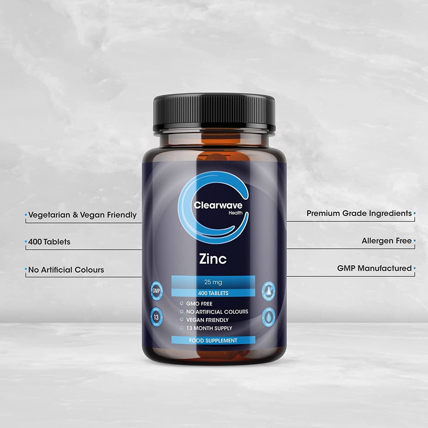 High Strength Zinc Tablets - 400 Vegan Zinc Tablets 1+ Year Supply - 25mg Zinc (max Safe Daily dose) per Tablet - Zinc Supplements for Skin, Hair and Nails - Immunity Supplement for Men and Women