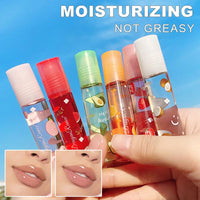 Dulele 6 Pcs Hydrating Fruit-Flavored Lip Oil Set, Long Lasting Transparent Moisturizing No-Sticky Plumping Lip Gloss, Colorless Lip Care Kit(Peaches, Orange, Avocado, Strawberry, Watermelon, Coconut)