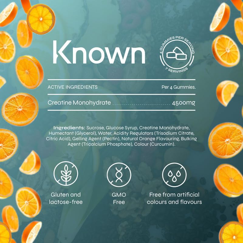 Known Vegan Creatine Gummies On-The-Go Pouch – 4500mg Creatine Monohydrate – Orange Flavour – 28 Gummies 7 Days Supply – Third-Party Tested