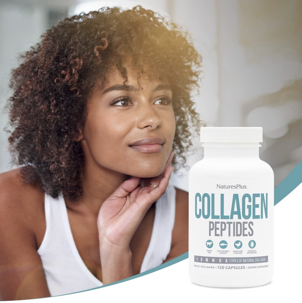 Nature's Plus NaturesPlus Collagen Peptides Capsules - Sustainable Hydrolysed Collagen Supplement, 6 Major Types of Collagen - Non-GMO, Gluten Free - 120 Capsules