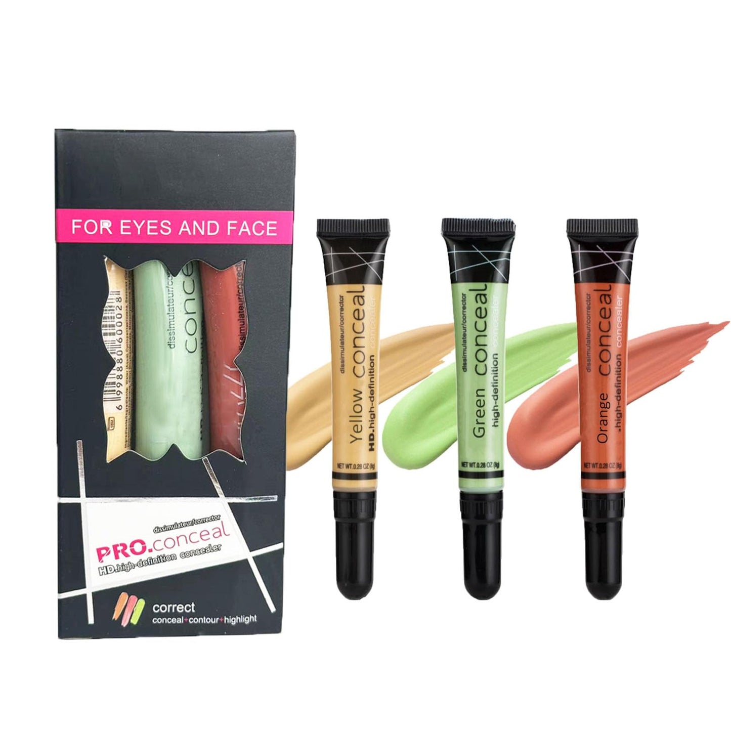 QUIWEN Full Coverage Concealer Set, 3PCS Colour Correcting Concealer Set, Hydrating & Long Lasting Liquid Concealer Waterproof Corrector Concealer For Dark Circles, Blemish, Spots(orange yellow green)