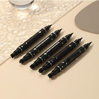 Eveloveu Waterproof Black Eyeliner Stamp Set - 5 Double-Headed Pens with Heart, Flower, Star, Butterfly & Triangle Seal Stamps for Long-Lasting, Smudge-Proof Tattoo Makeup