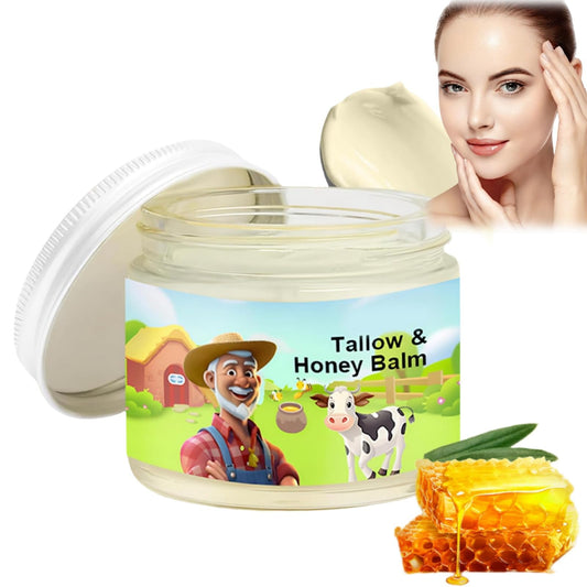 QinZiEn Tallow and Honey Balm,Beef-Tallow Skin Care,Beef-Tallow Moisturiser,Beef-Tallow Face Cream,Smooth Organic Beef-Tallow Skin Lightening Cream,Deeply Moisturizing Beef-Tallow for Dry Skin Face Balm