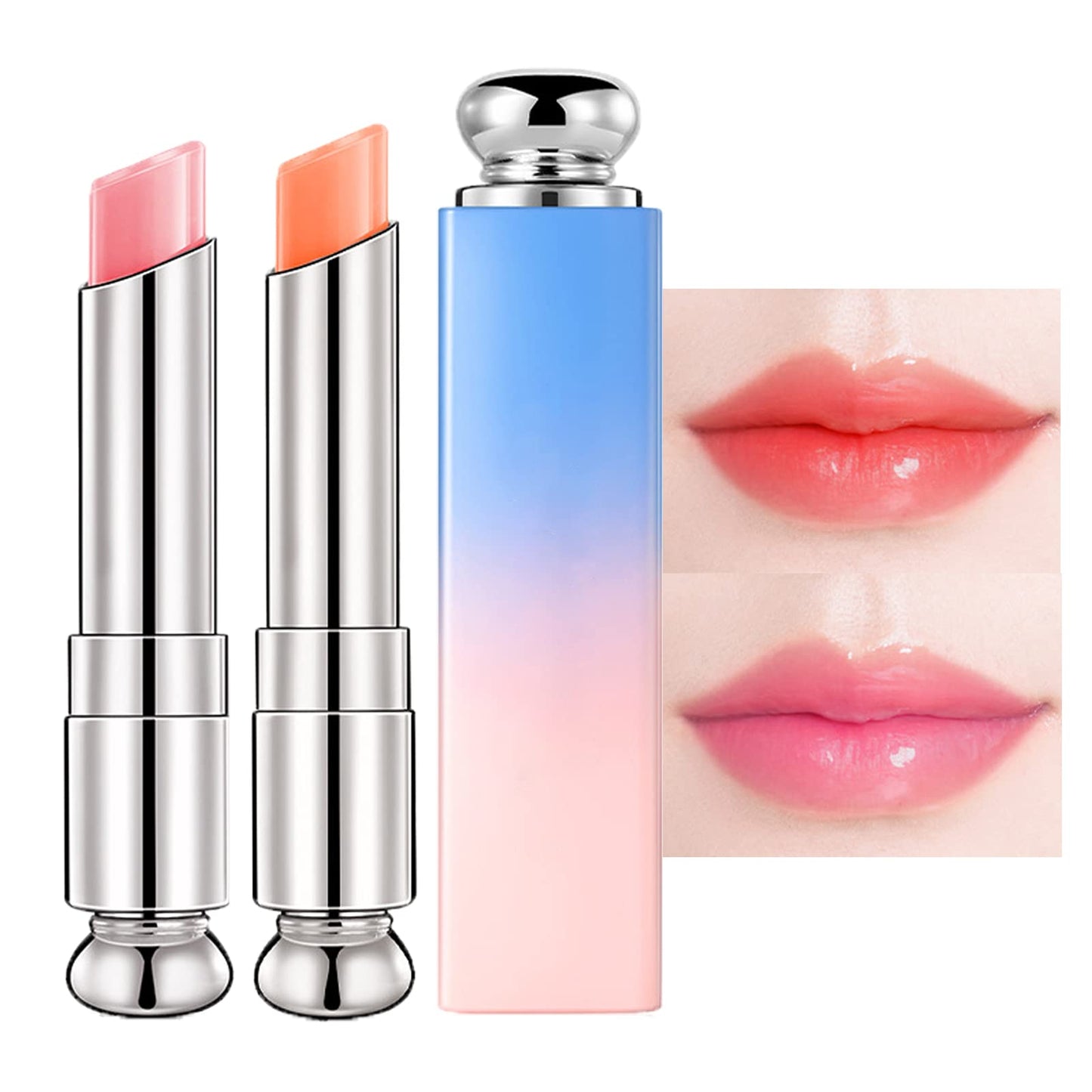 GEEWHILE Tinted Lip Balm Lip Oil Lip Gloss Colour Changing Lip Balm, 2 Pcs Moisturising Lip Care With Natural Oils,Long lasting Moisturizing Non Stick Pink Lip Balm for Lip Repair