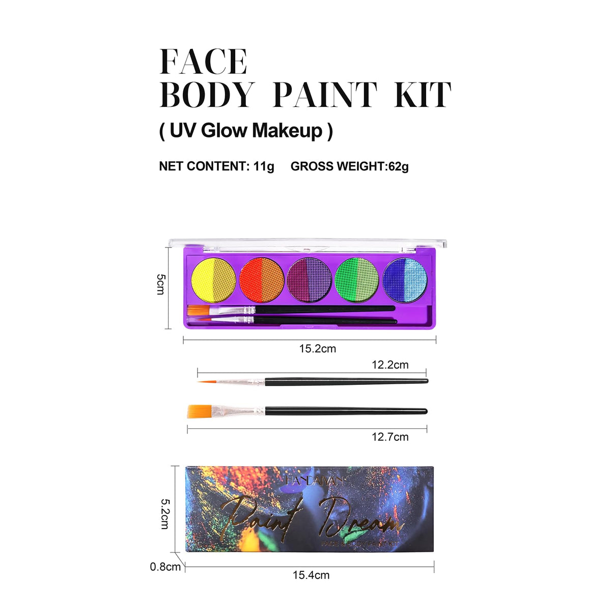YUDDUO 10 Colors Face Painting Kit With 2 Paint Brushes, Body Paint, Glow in the Dark Face Paint, Water-Based Face Paint For Halloween Party Cosplay Clown Sfx Makeup (02)