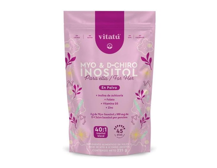 Vitatú | Myo Inositol (4g) & D-Chiro Inositol (1g) Ideal Mix 40:1 | with Folic Acid + Vitamin D3 + Zinc (7.9oz / 225g)
