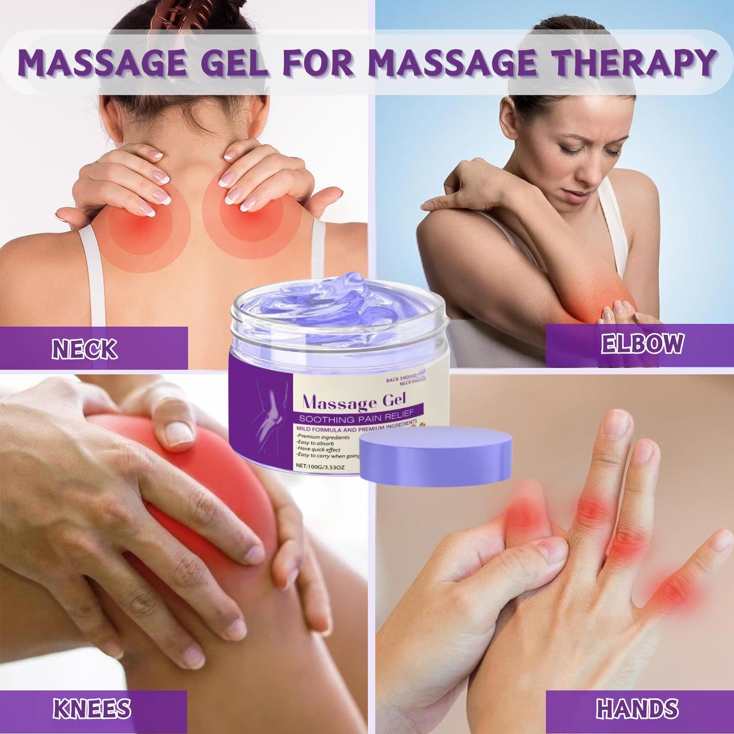 Kr-EIN Massage Gel - Soothing Pain Relief Massage Gel 100g - Natural Joint Pain Relief Purple Gel, Rapid Absorption Joint Cream for Back, Neck, Knees, Sports Recovery, Deep Muscle Pain Relief