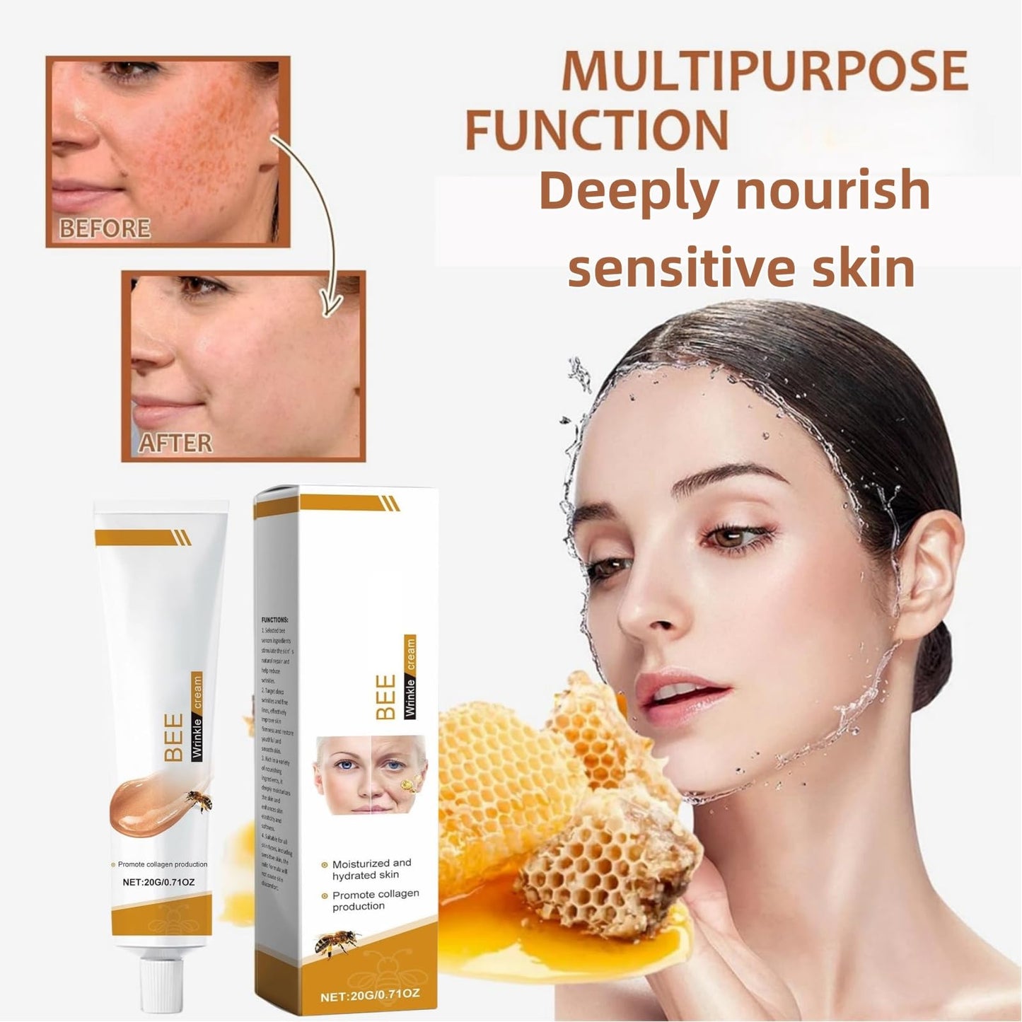 Bee Veno-m Wrinkle Removal Cream,Bee Ven-om Skin Treatment Cream,Be-e Ven-Om Cre-Am,Be-E Ve-Nom Cr-Eam For Wrinkles,Skin Tightening Serum,Rebuild The Face Barrier,Moisturizing,Soothing,Anti-Aging