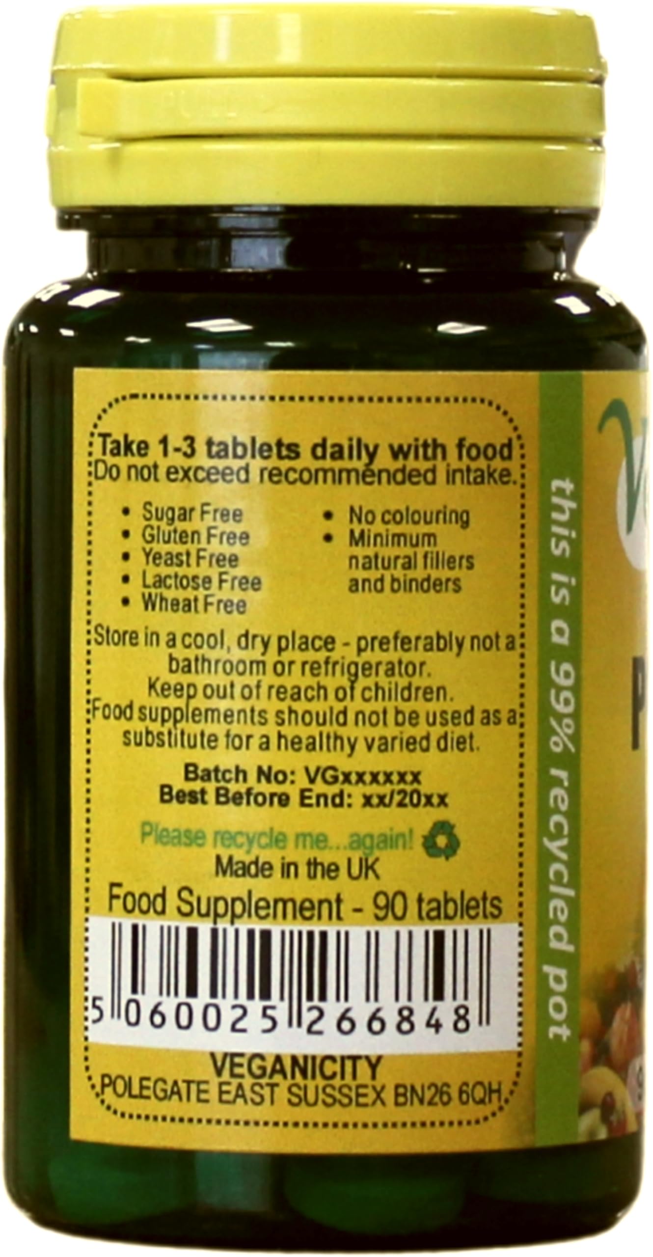 Veganicity Potassium 100mg : Bone & Joint Health Supplement : 90 Tablets, in a Planet-Friendly 99% Recycled Pot