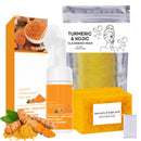 KoolShiro Turmeric Wash and Care Three Piece Set,Tuemeric Facial Cleanser & Turmeric Soap Bar & Turmeric Face Scrub Pads, Turmeric Cleansing Skincare Set for Face & Body, Deep Cleansing