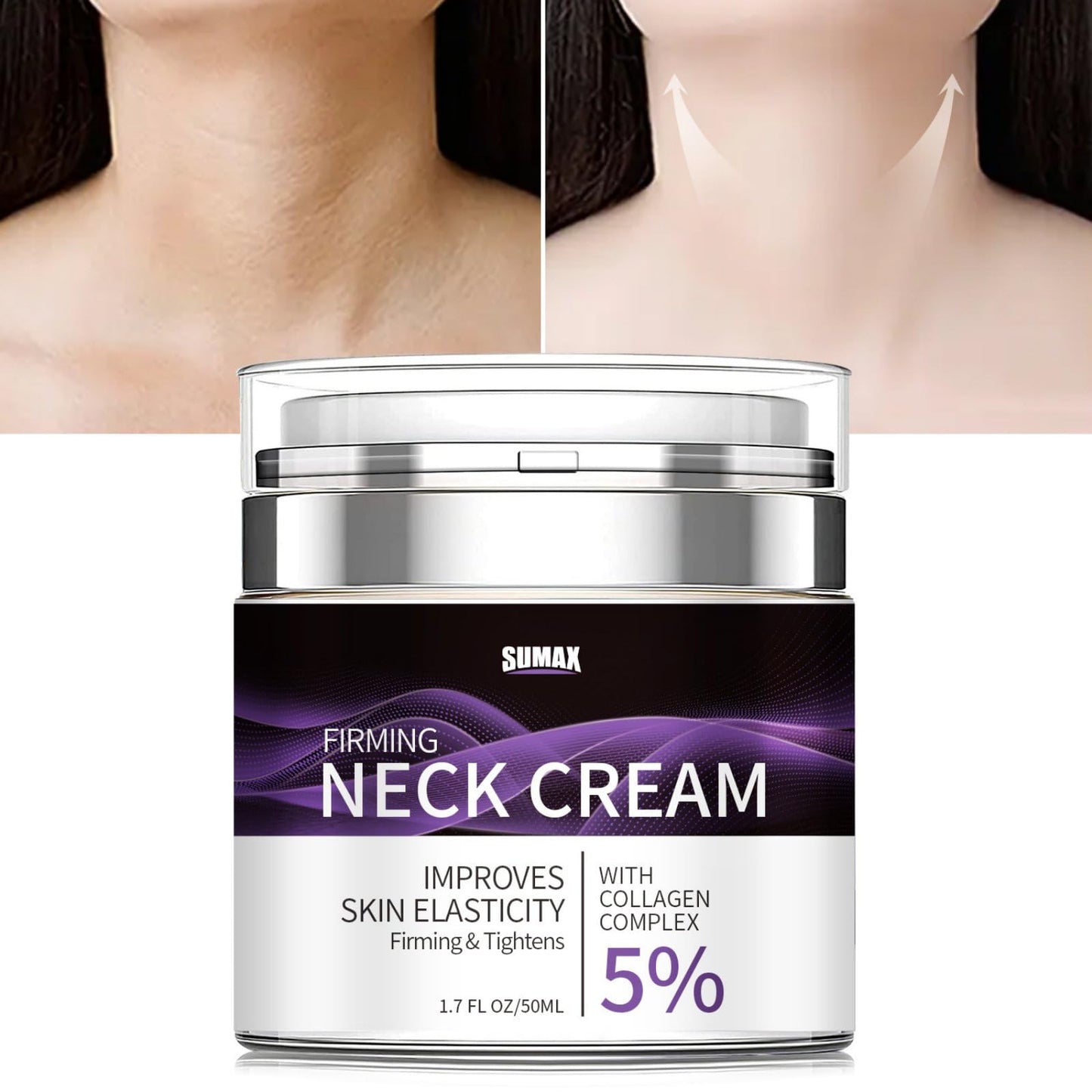 Neck Firming Cream with 5% Collagen Complex Tightening Lifting Sagging Skin Rejuvenating Moisturising Reducing Fine Lines Double Chin Reducer Cream 50ml