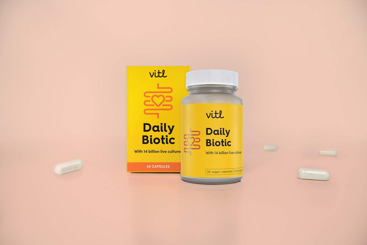 Vitl Daily Biotic with 9 Probiotic Strains - 30 Vegan Capsules - Probiotic with a Complex Blend of Gut Friendly Bacteria - Restore Balance in The Gut & Aid Digestion - 1 Month Supply