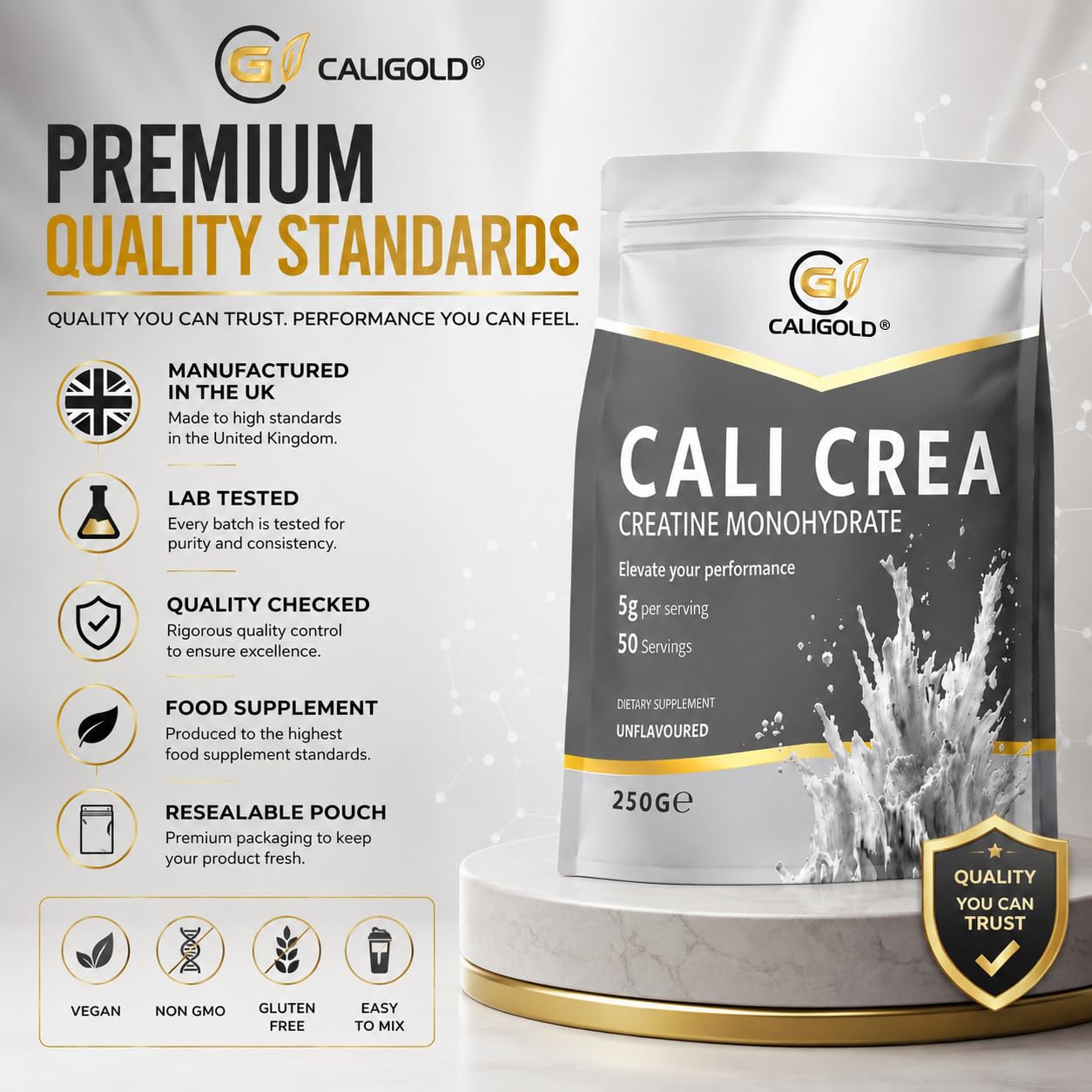 CALIGOLD Health Creatine Monohydrate Powder 250G, Per Serv (5g) - Creatine Monohydrate, 50 Servings