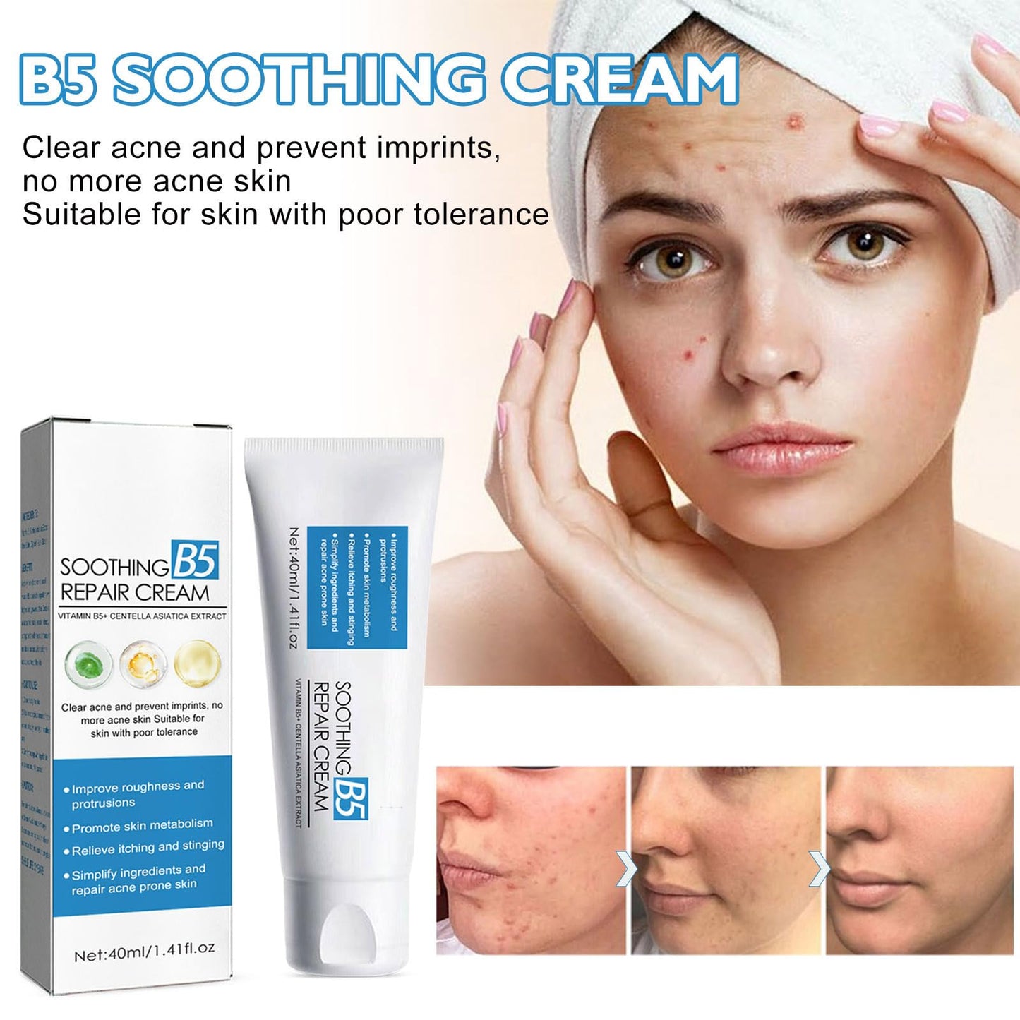 B5 Cream Anti-Ageing, Repairs and Moisturises the Skin, Against Fine Lines and Wrinkles, Cream Face to Reduce Wrinkle Depth and Regeneration for All Skin Types, 40 ml
