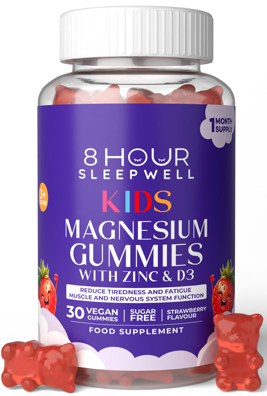 30 Chewable Sugar-Free Kids Magnesium Gummies - Strawberry Flavour - 1029mg Magnesium Citrate, Zinc & Vitamin D3 - Providing 113mg Elemental Magnesium for Kids 3+ - Calm Mind & Strong Bones - Vegan