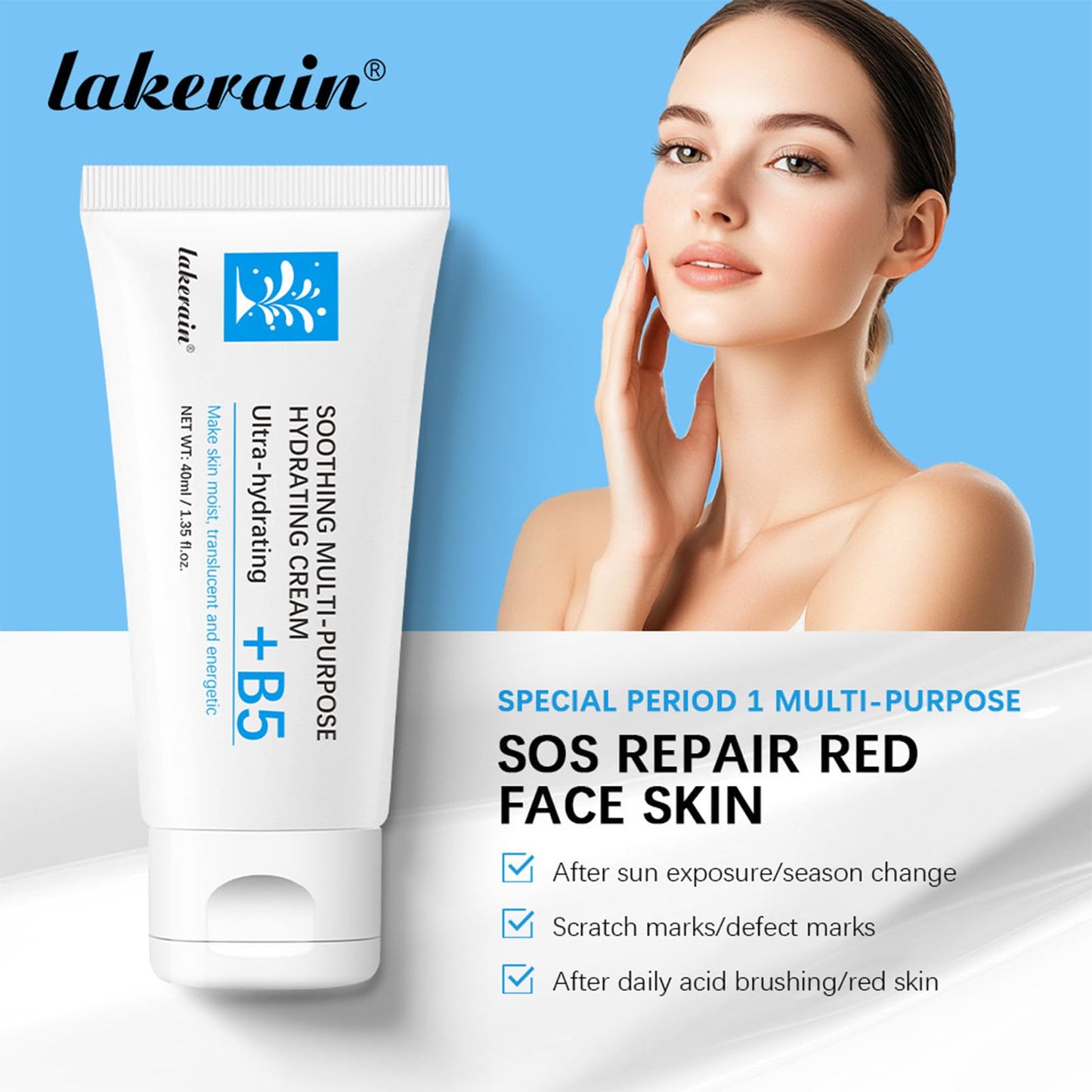 Tianyue 40ML Repair Face Cream,Vitamin B5 Face Moisturiser,Vitamin B5 Soothing Face Cream,Anti Redness Moisturiser Cream,Facial Cream for Men and Women,B5 Face Cream for Acne & Repair Damage Skin