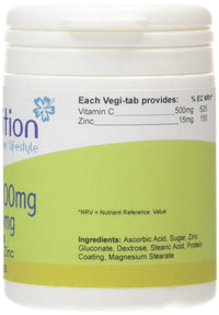 Bio Nutrition Vitamin C 500mg + Zinc 15mg : Antioxidant and Immune Vitamin and Mineral Supplement : 60 vegi-tabs