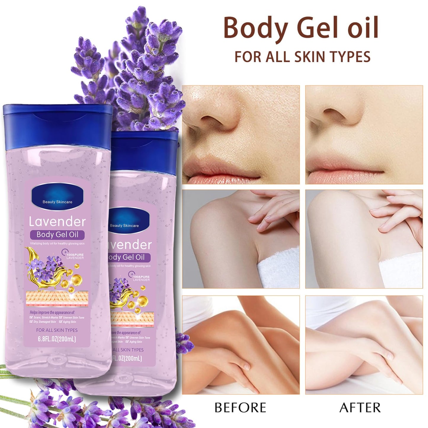 Lavender Body Oil Gel- Body Moisturising for Women Relaxing Skin Care - Vitamin E Oil For Skin - Body Moisturiser for Anti-Wrinkles & Reduce Fine Lines - Body Oil For Women - Hydrating Body Skin Care