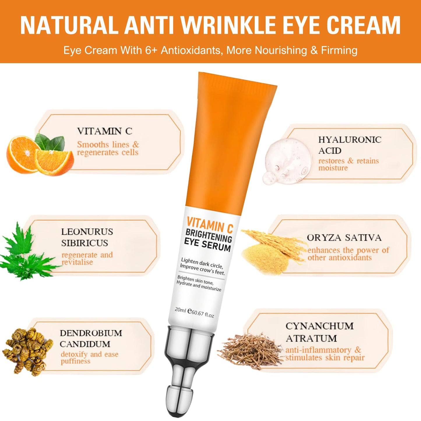 Trendyfave Vitamin C Eye Cream For Puffiness Eyes, Vit C Eye Cream For Dark Circles And Puffiness, Anti Wrinkle Vit C Serum For Women/Men Anti Aging (2PCS)