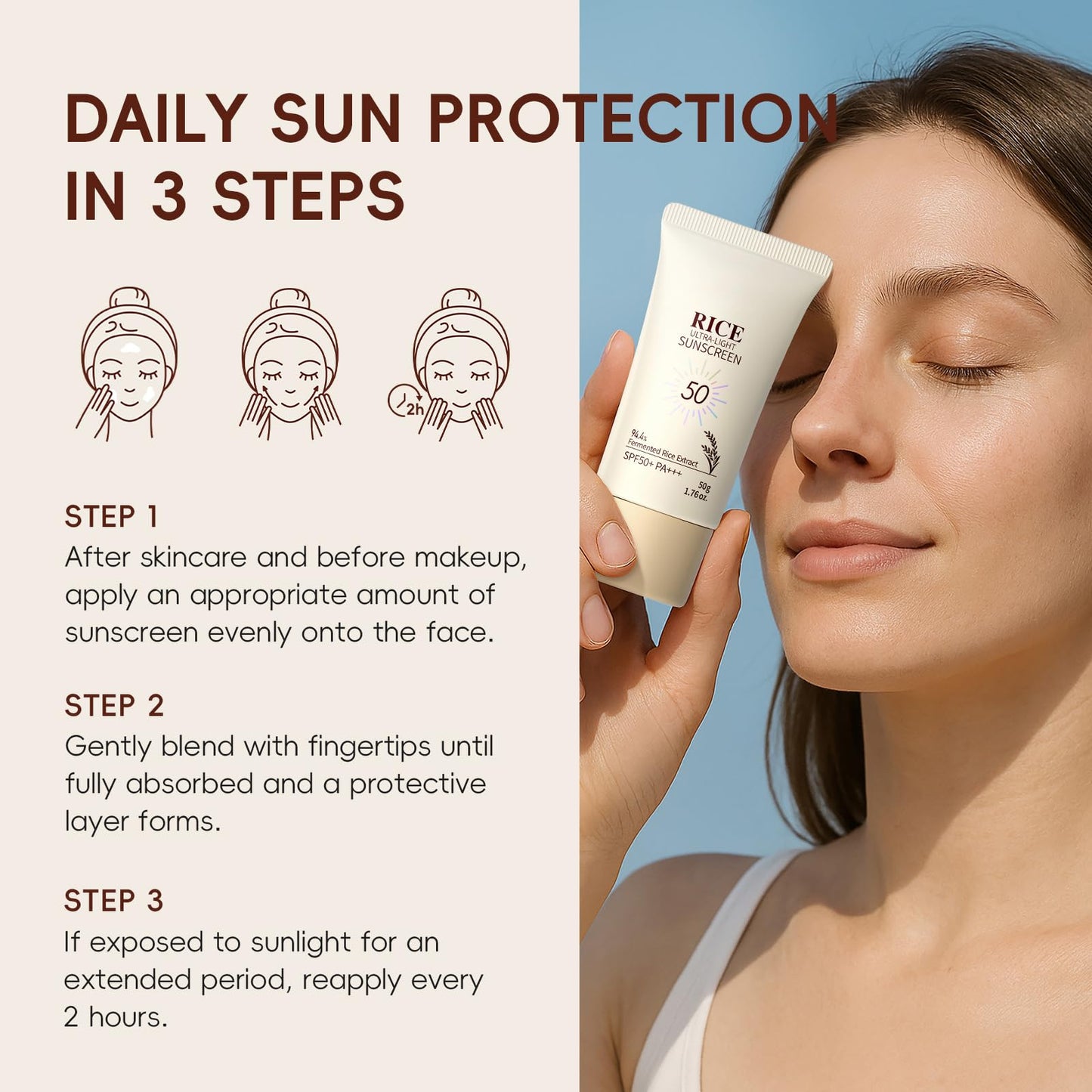 ThamGlow Rice Ultra-Light Sunscreen SPF 50+ PA +++, Rice Face Cream With SPF, Face Sun Cream Lightweight Non Greasy Sunscreen, Invisible UVA/UVB Protection, Hydrating Formula, No White Cast