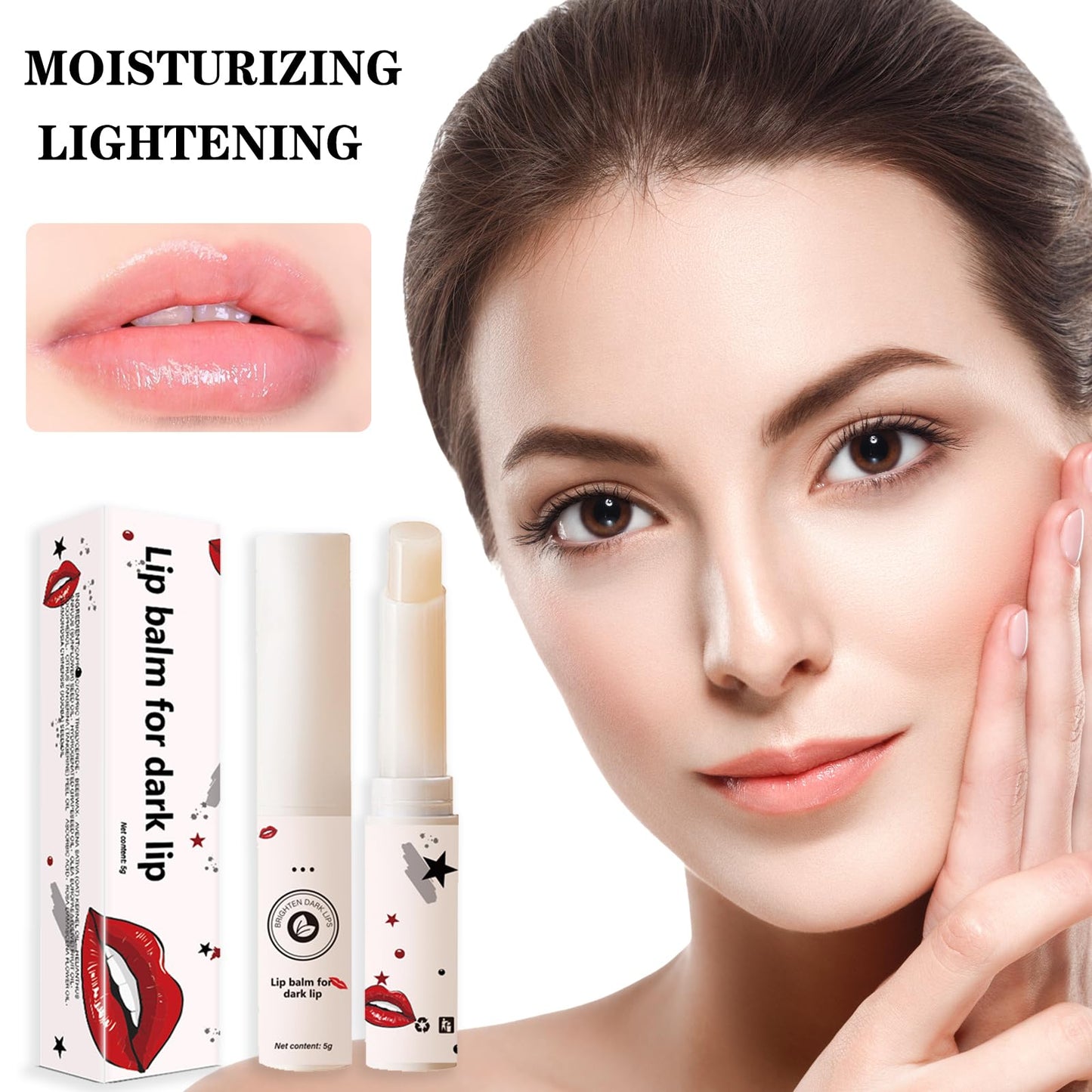 GEEWHILE Lip Lightening For Dark Lips, Lip Balms for Lip Care Lip Moisturizing, Long Lasting Natural Lip Balm Moisturizer to Repair Cracked Lips & Lighten Dark Lip Color, Lip Brightening