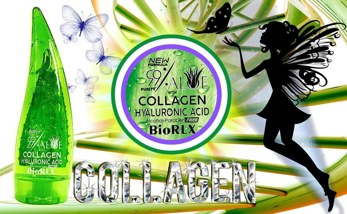 BioRLX 99% Purity Aloe Vera Gel with Collagen and Hyarulonic Acid for Face, Body and Hair 250 ml