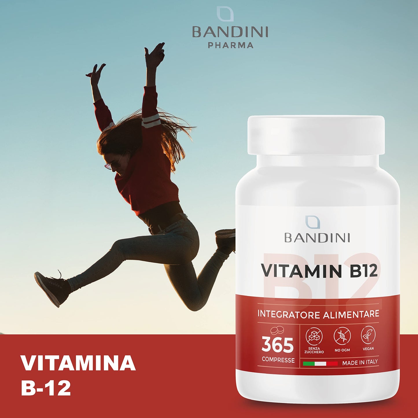 BANDINI Bandini® Vitamin B12 365 Vegan (1 Year Coverage) - Methylcobalamin 1000 µg - 100% Vegan Tablets - VIT B 12 Supplement - Energy Metabolism, Physical and Mental Tiredness