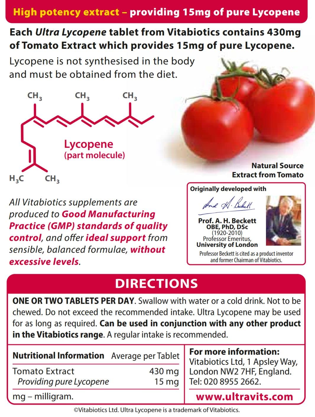 Vitabiotics Ultra Lycopene - 30 Tablets